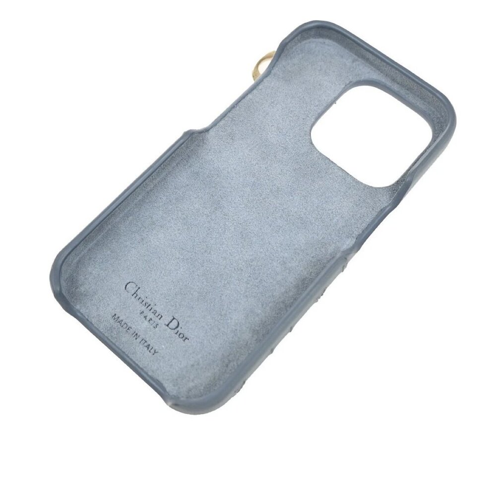 CHRISTIAN DIOR Logo Lady iPhone Case 14 Pro Leather Blue Italy 67KP258 - Picture 3 of 10